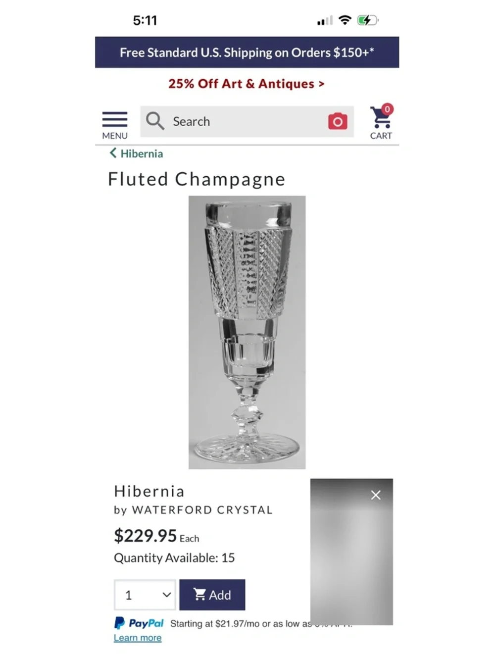 Waterford Crystal Ireland Hibernia Fluted Champagne Glass